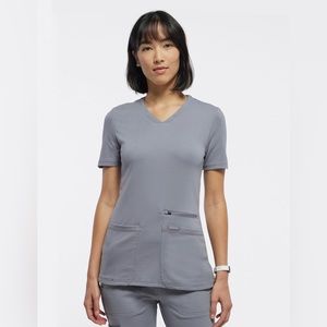 Jaanuu XS Women’s 4-Pocket V-Neck Scrub Top Light Gray